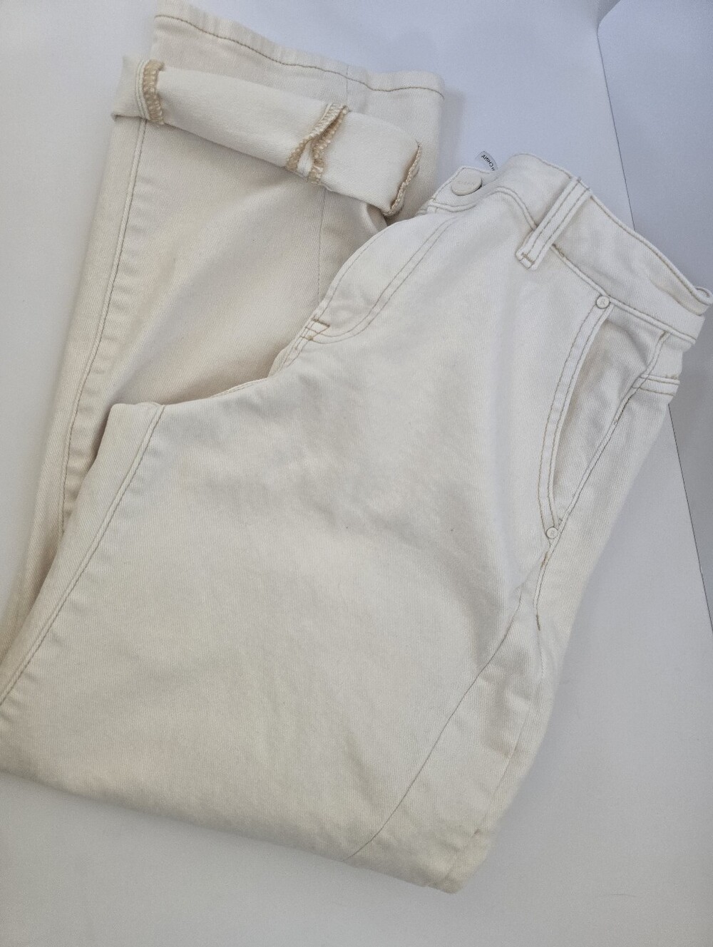 RISEN JEANS-High rise relaxed fit barrel ivory jeans PG21120